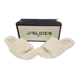 J/Slides Fuzzy Lovlie Slipper Faux Fur Slide  10 Cream